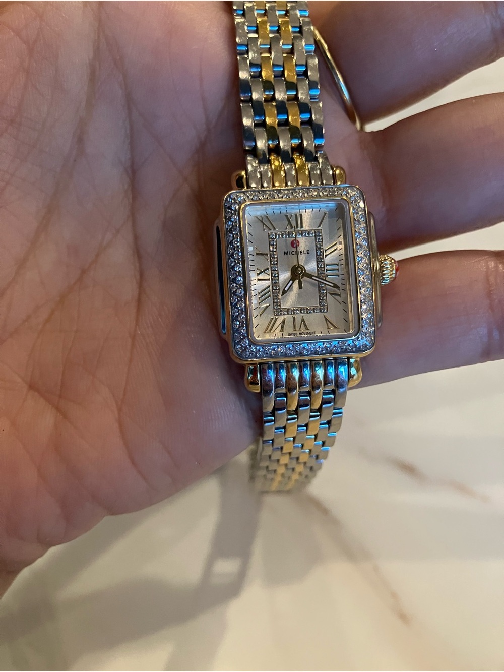 Michele Deco Mini Two-Tone 18k Gold Diamond Watch double strap Like New - Picture 4 of 8